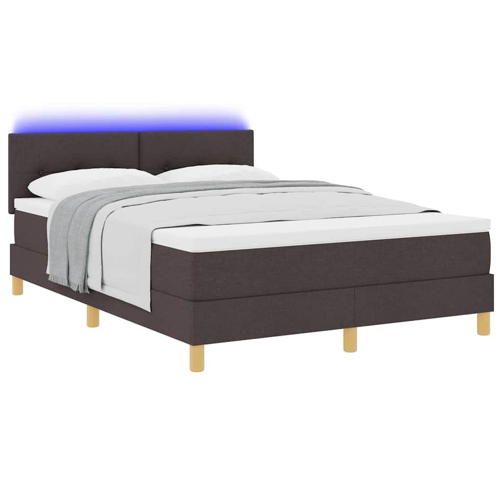 Lit à ressort LED avec matelas Marron foncé 140 x 200 cm tissu