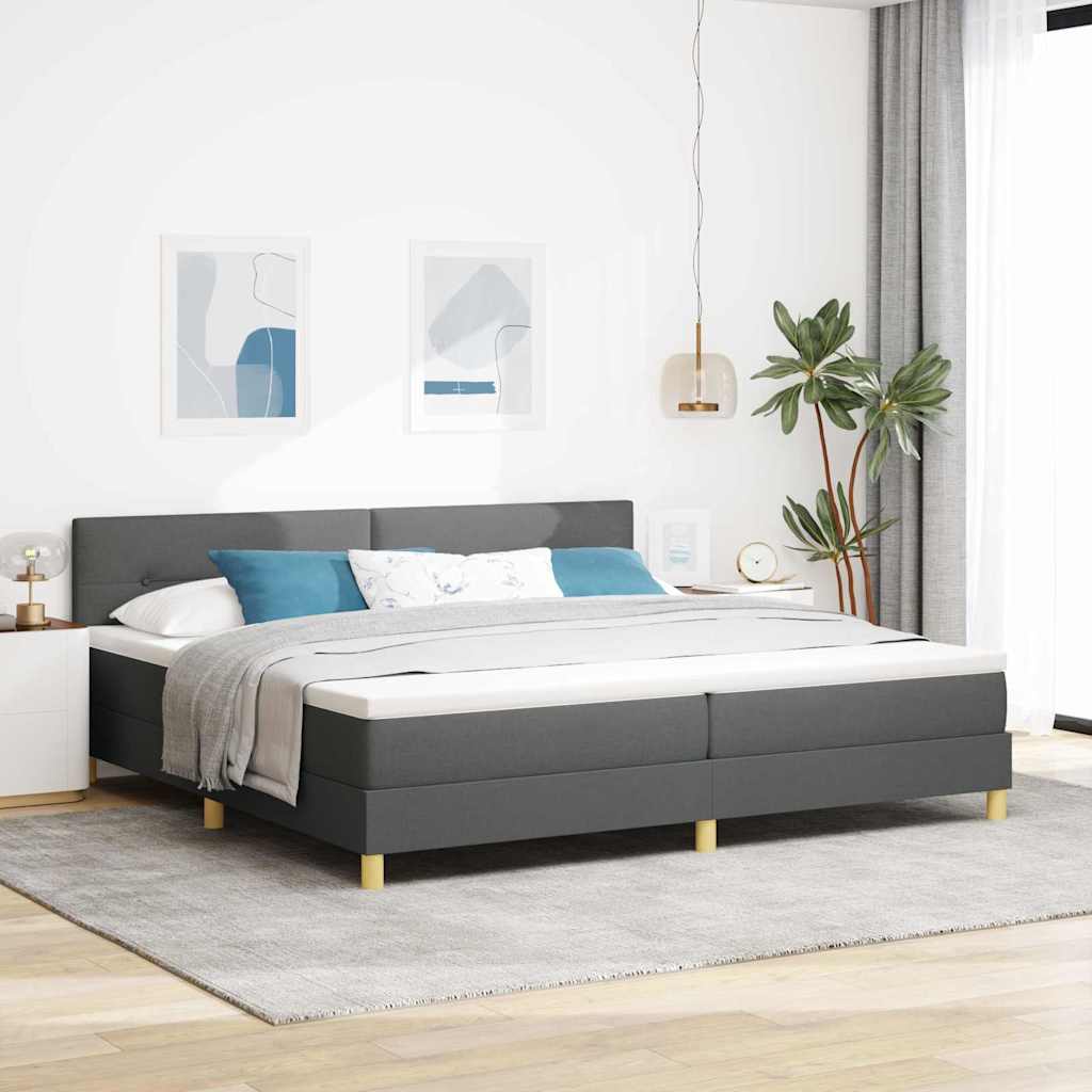 Lit à ressorts avec matelas Gris foncé 200 x 200 cm tissu
