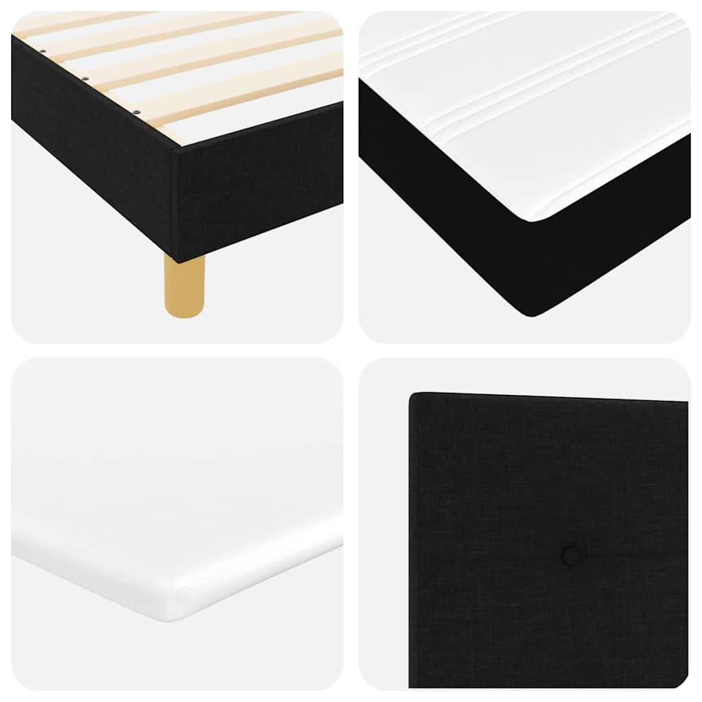 Lit à ressorts avec matelas Noir 200 x 200 cm tissu