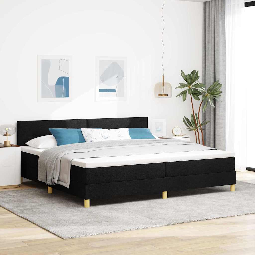 Lit à ressorts avec matelas Noir 200 x 200 cm tissu