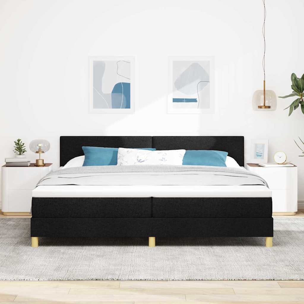 Lit à ressorts avec matelas Noir 200 x 200 cm tissu