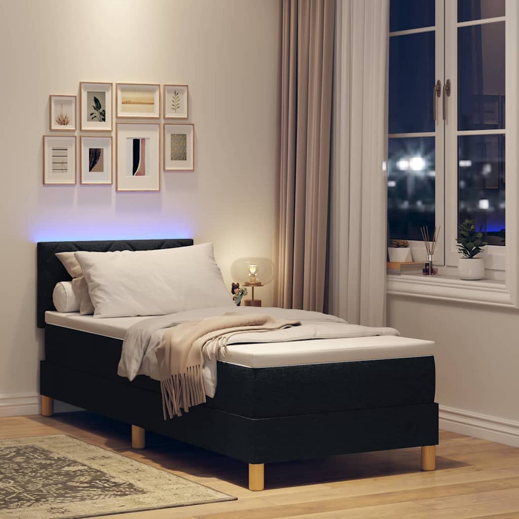 Lit à ressort LED avec coussin Noir 80 x 200 cm tissu - XIOS