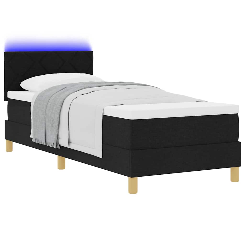 Lit à ressort LED avec coussin Noir 80 x 200 cm tissu - XIOS