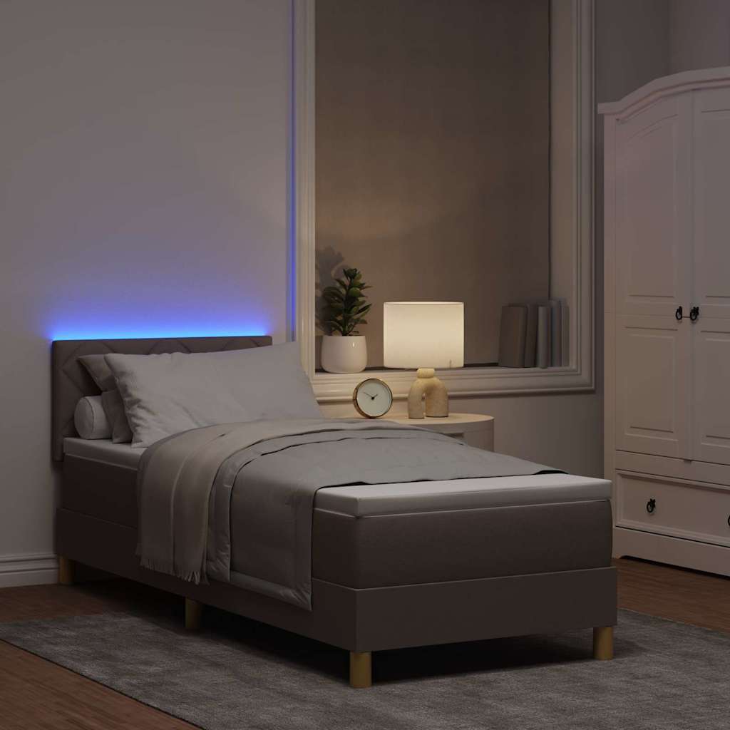 Lit à ressort LED avec tête de lit Taupe 80 x 200 cm tissu