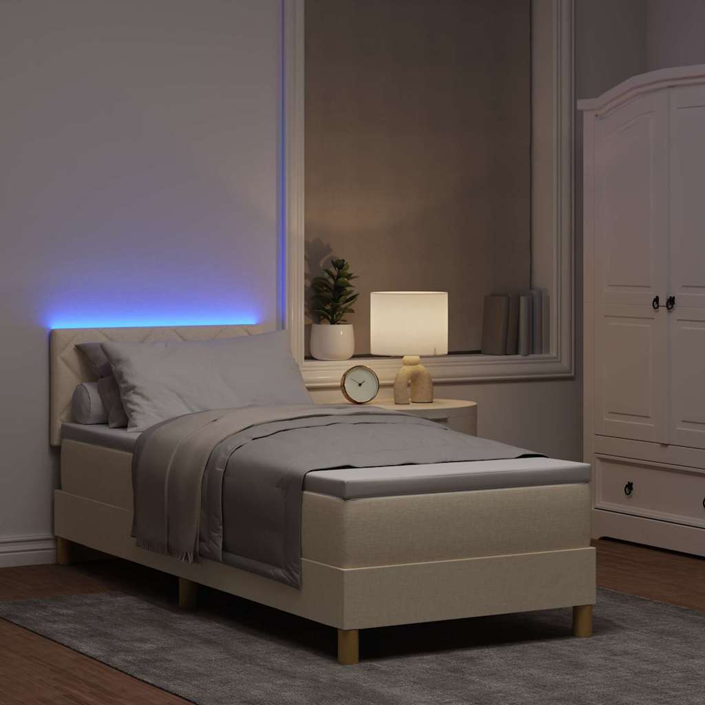 Lit à ressort LED avec tête de lit Crème 80 x 200 cm tissu - XIOS