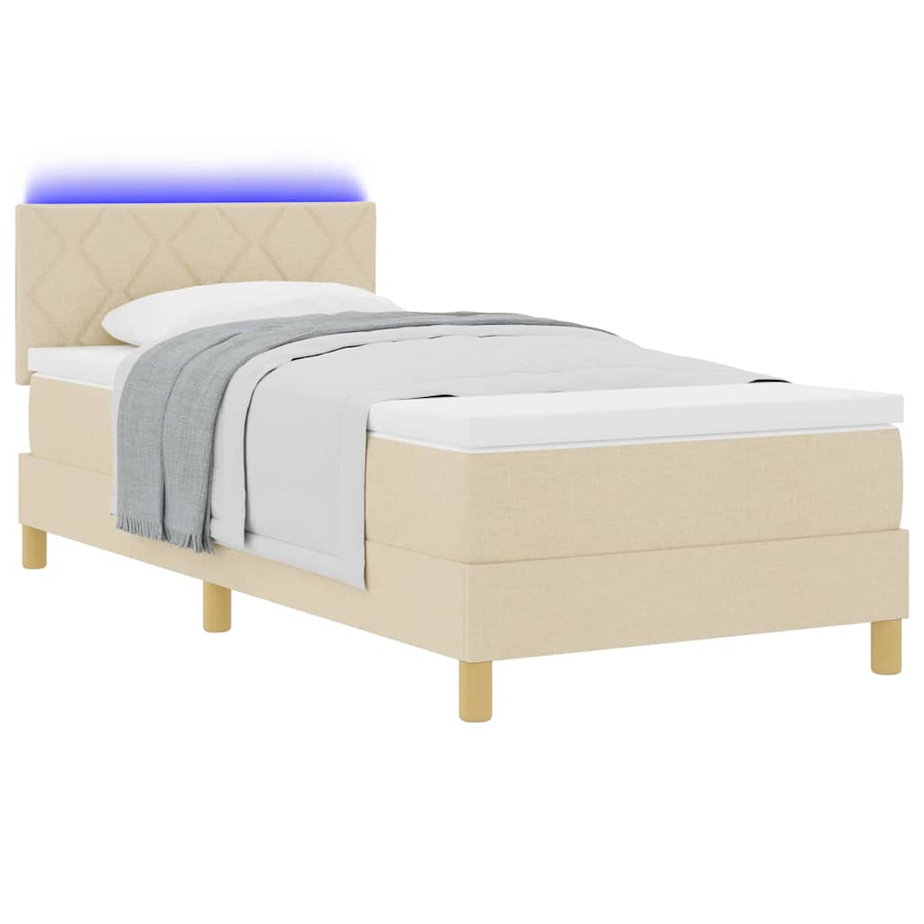 Lit à ressort LED avec coussin Crème 100 x 200 cm tissu