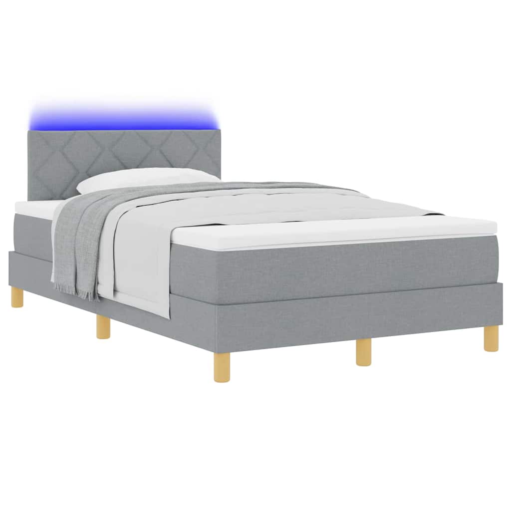 Lit à ressort LED avec bandes LED Gris clair 120 x 190 cm tissu