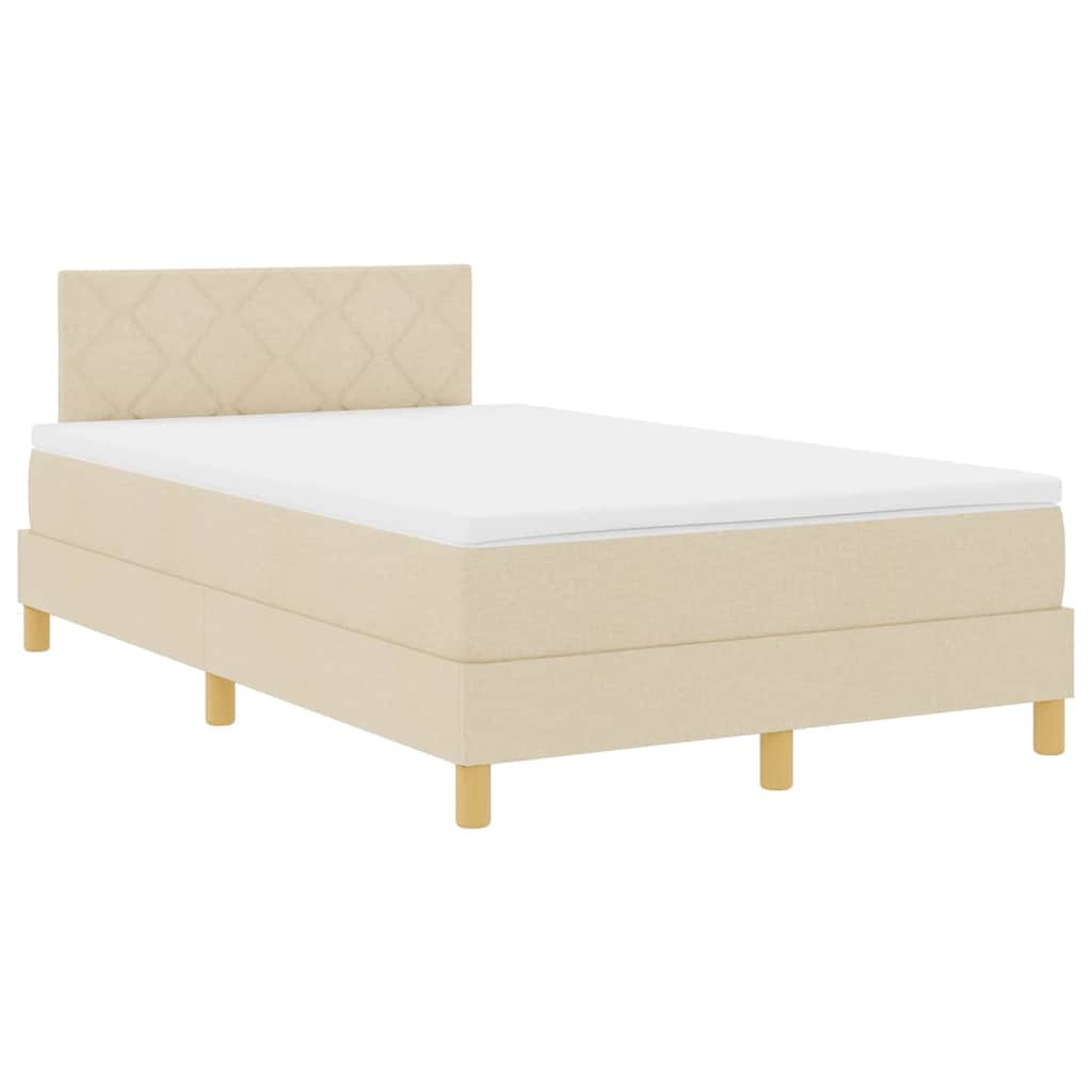 Lit à ressort LED avec coussin Crème 120 x 190 cm tissu