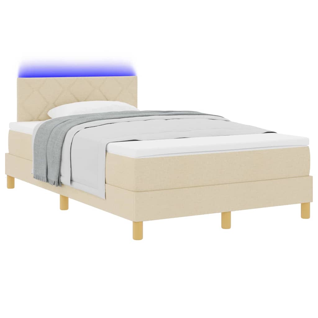Lit à ressort LED avec coussin Crème 120 x 190 cm tissu