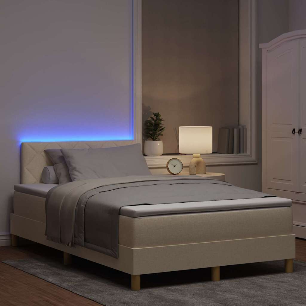 Lit à ressort LED avec bandes LED Crème 120 x 200 cm tissu