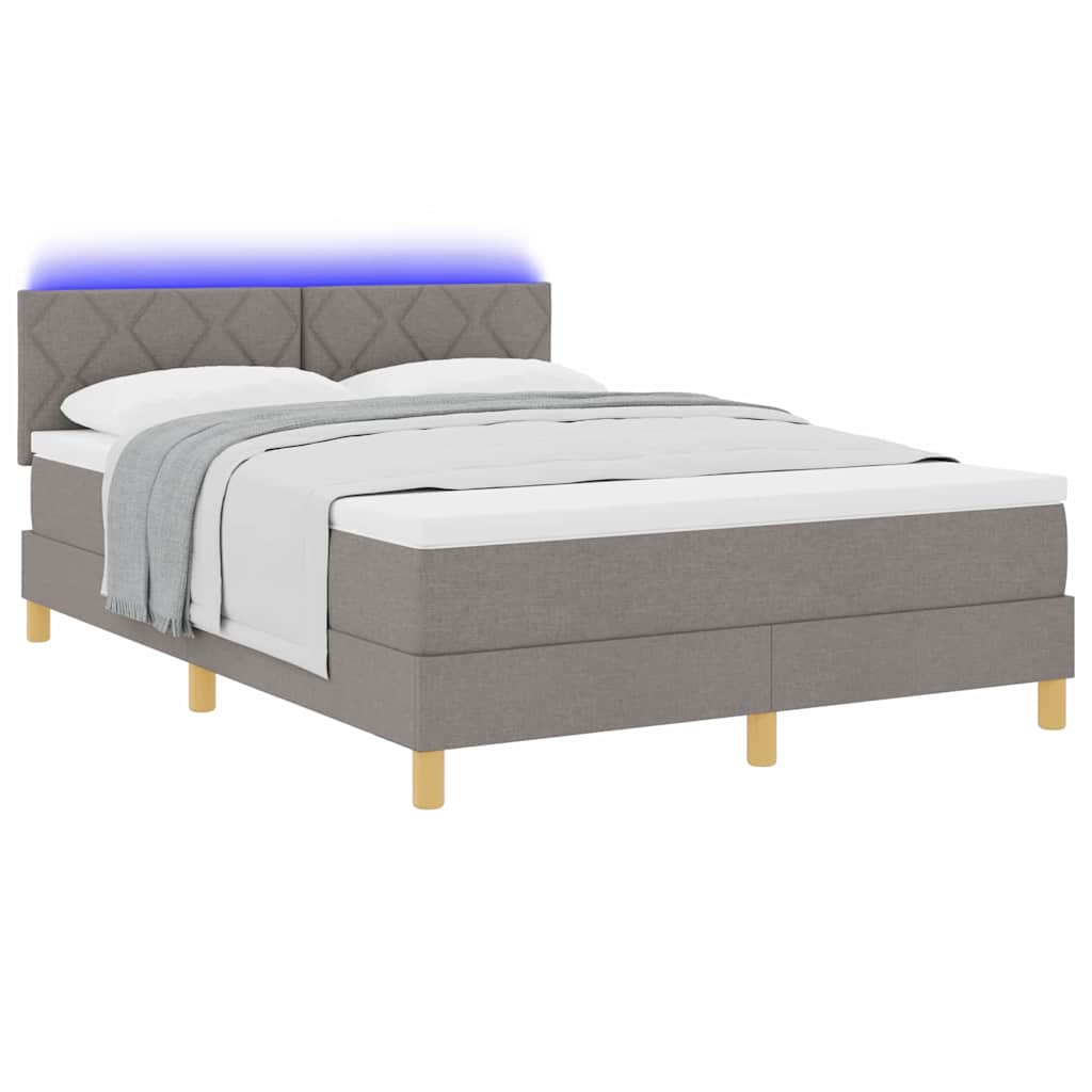 Lit à ressort LED avec tête de lit Taupe 140 x 190 cm tissu