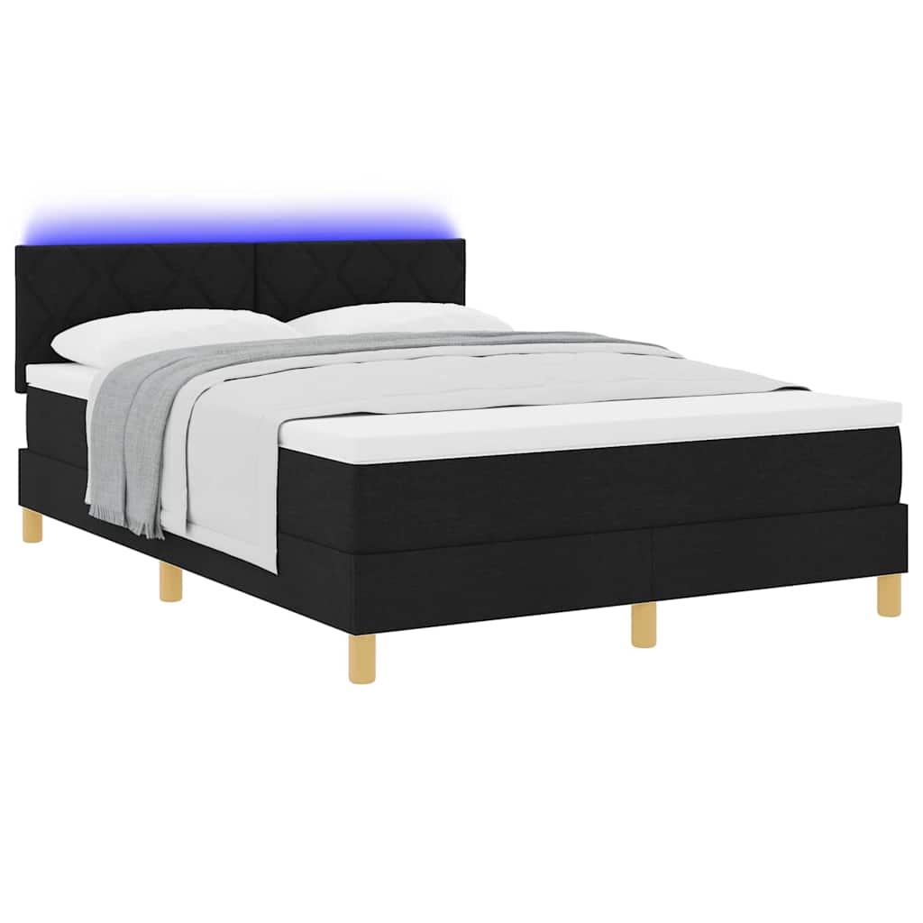 Lit à ressort LED avec bandes LED Noir 140 x 200 cm tissu