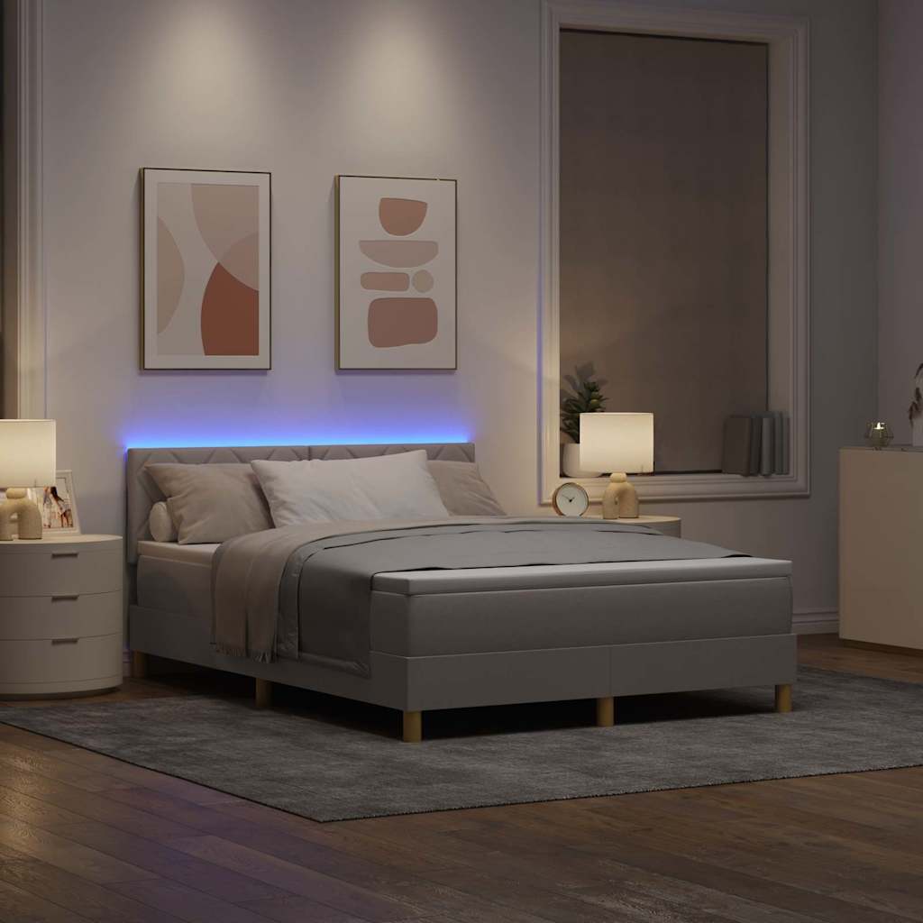 Lit à ressort LED avec tête de lit Taupe 140 x 200 cm tissu