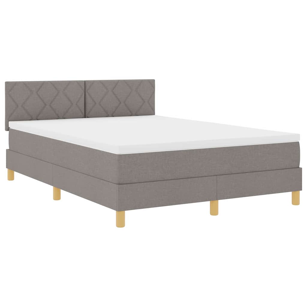 Lit à ressort LED avec tête de lit Taupe 140 x 200 cm tissu