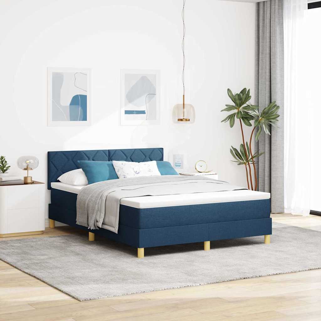 Lit à ressorts avec matelas Bleu 160 x 200 cm tissu - XIOS