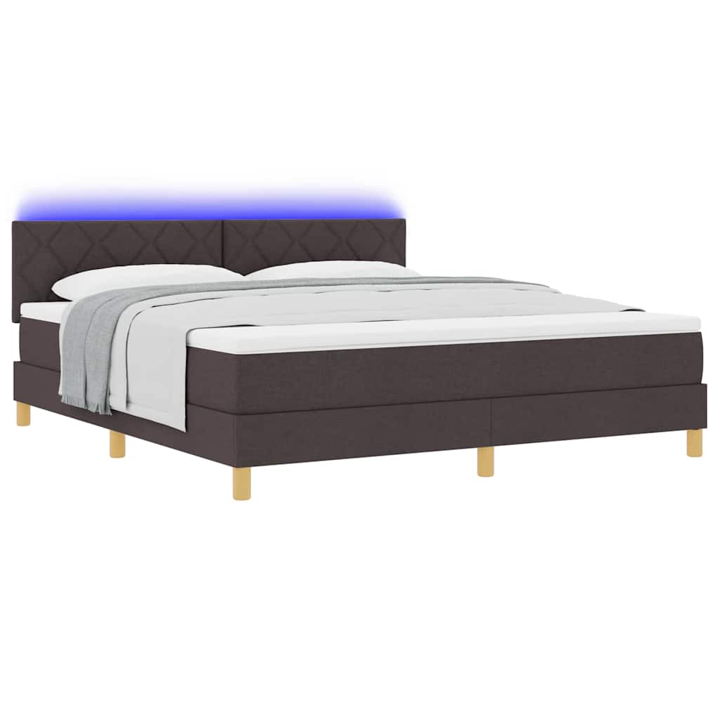 Lit à ressort LED Marron foncé 180 x 200 cm tissu