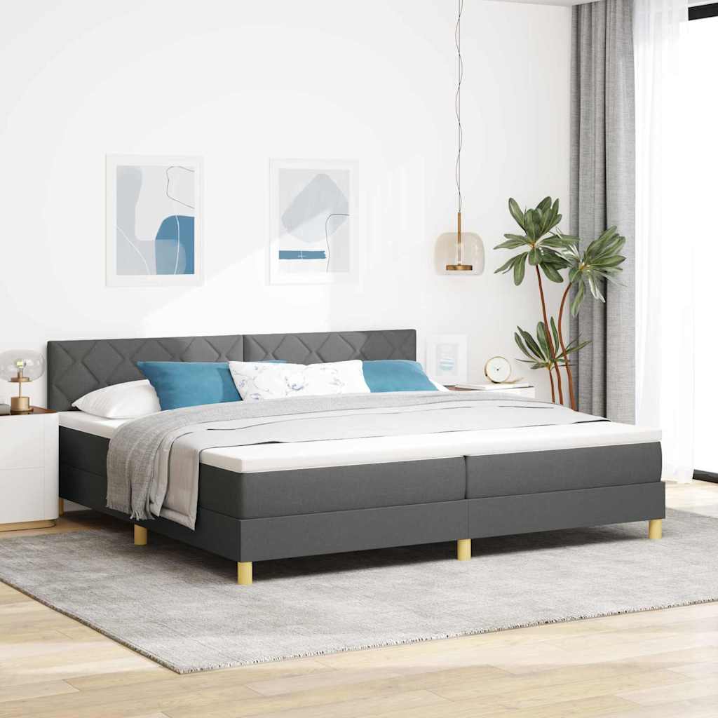 Lit à ressorts avec matelas Gris foncé 200 x 200 cm tissu