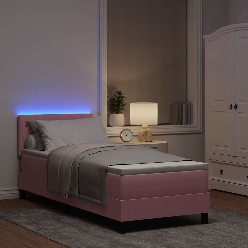 Lit à ressort LED avec matelas Rose 80 x 200 cm Velours - XIOS