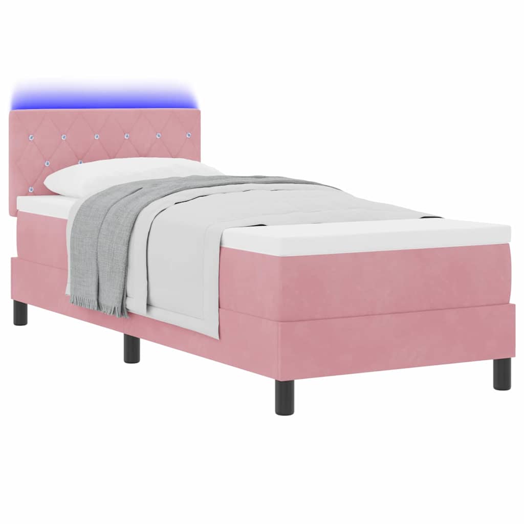 Lit à ressort LED avec matelas Rose 80 x 200 cm Velours - XIOS