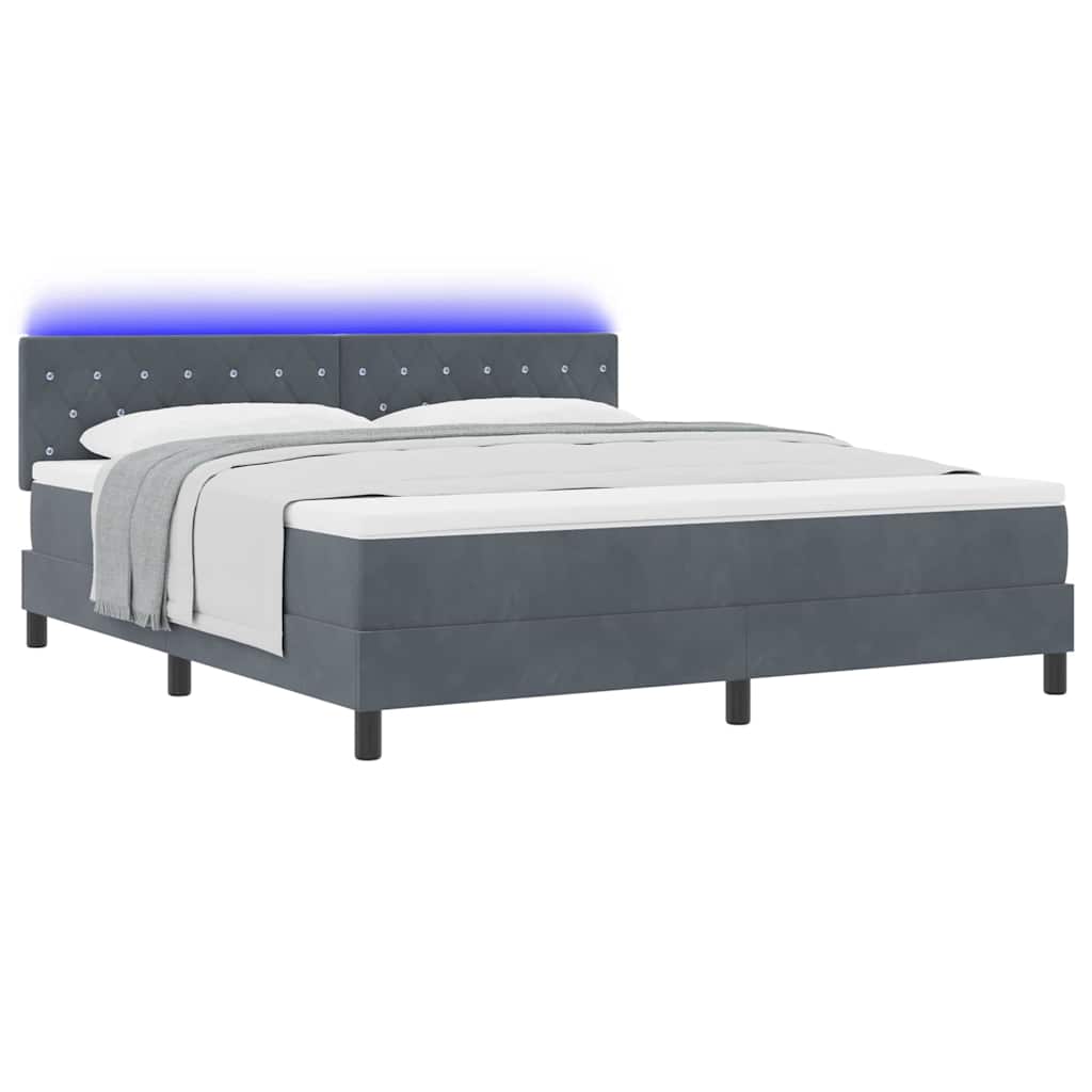 Lit à ressort LED Gris foncé 180 x 200 cm Velours