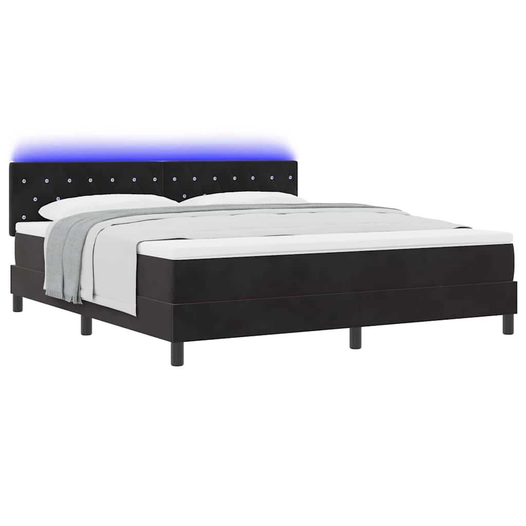 Lit à ressort LED avec matelas Noir 180 x 200 cm Velours