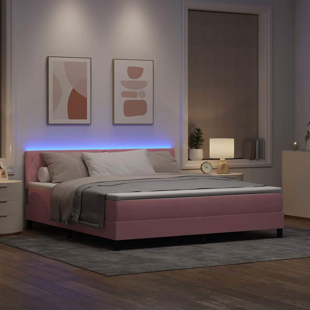 Lit à ressort LED avec tête de lit Rose 180 x 200 cm Velours