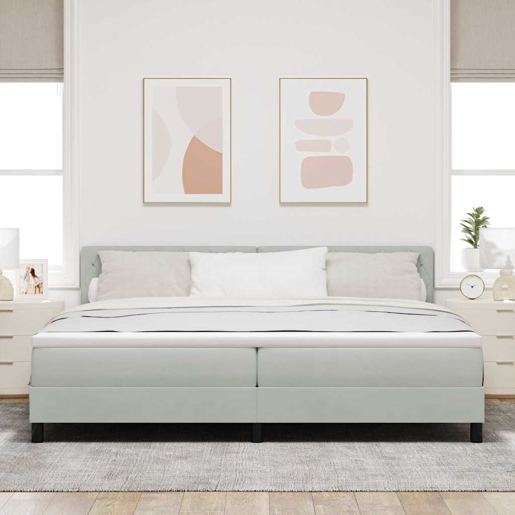 Lit à ressorts avec tête de lit Gris clair 200 x 200 cm Velours