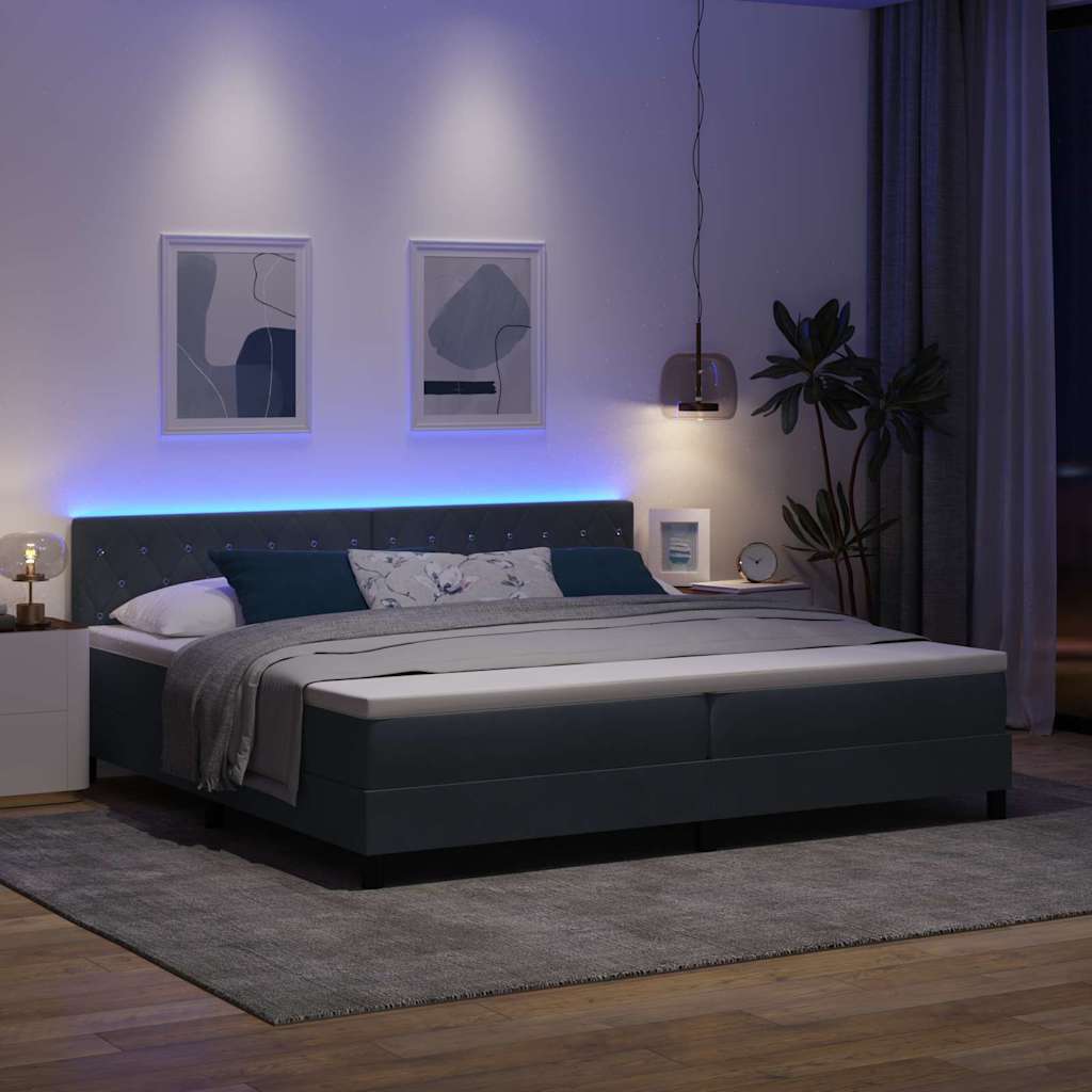Lit à ressorts avec tête de lit Gris foncé 200 x 200 cm Velours - XIOS