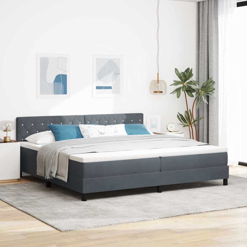 Lit à ressorts avec tête de lit Gris foncé 200 x 200 cm Velours