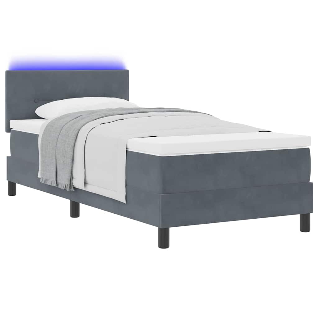 Lit à ressort LED avec matelas Gris foncé 100 x 200 cm Velours - XIOS