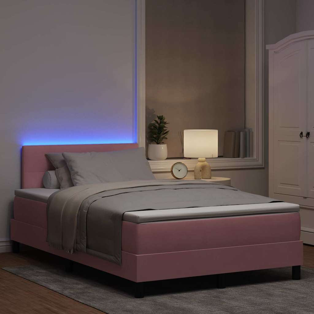 Lit à ressort LED avec bandes LED Rose 120 x 190 cm Velours