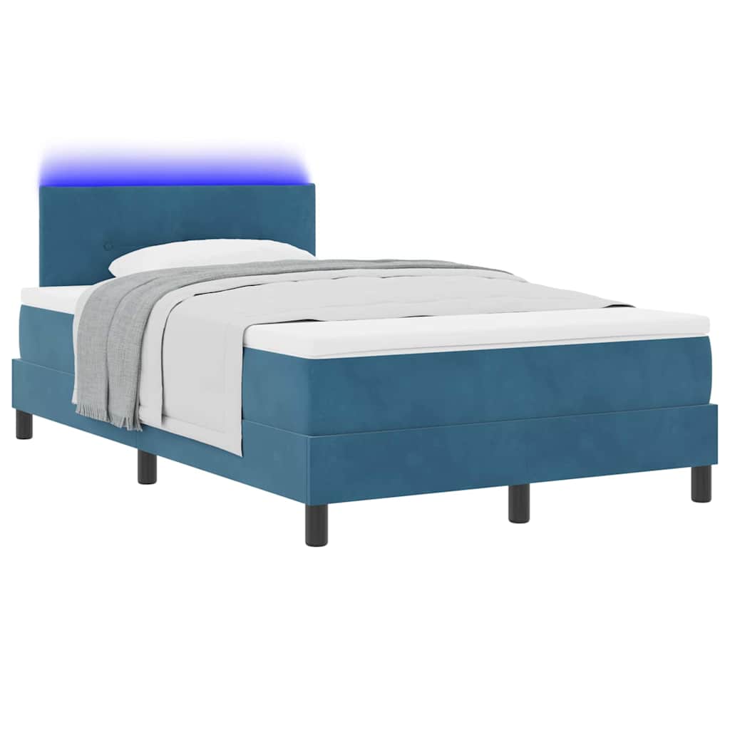 Lit à ressort LED Bleu foncé 120 x 200 cm Velours