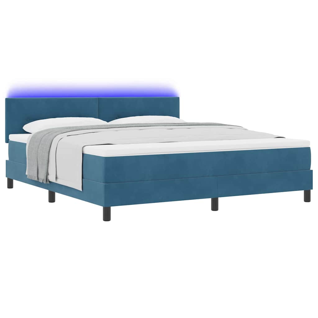 Lit à ressort LED Bleu foncé 180 x 200 cm Velours