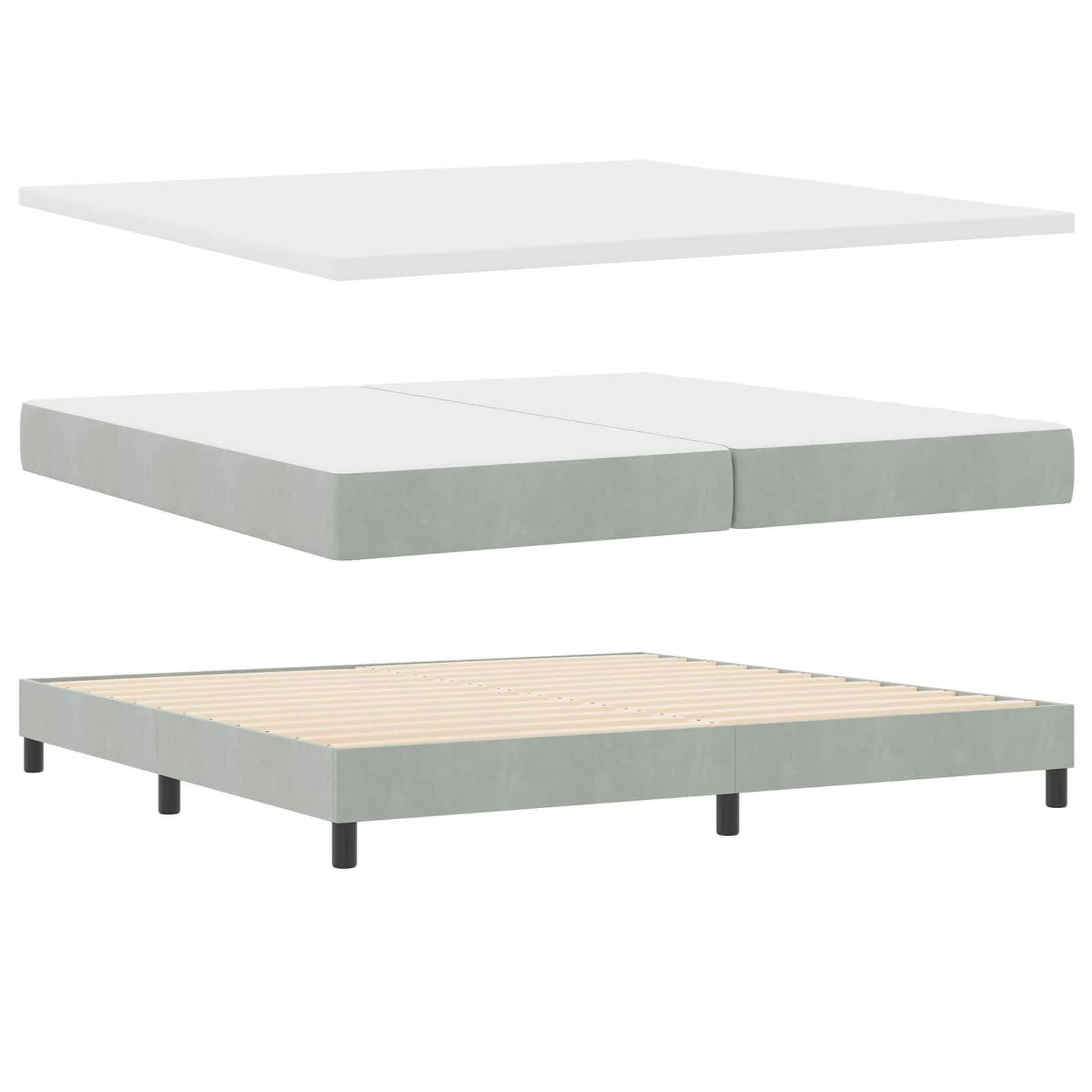 Lit à ressort LED Gris clair 200 x 200 cm Velours - XIOS