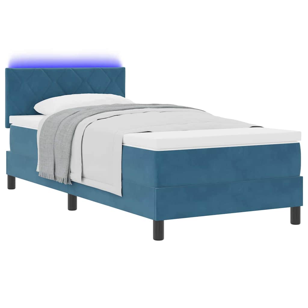 Lit à ressort LED Bleu foncé 100 x 200 cm Velours