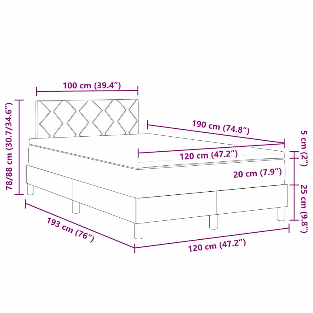 Lit à ressort LED Gris foncé 120 x 190 cm Velours