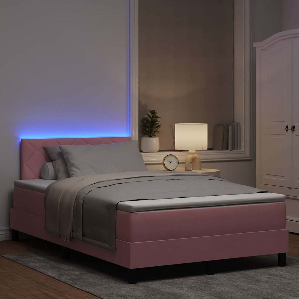 Lit à ressort LED avec tête de lit Rose 120 x 190 cm Velours