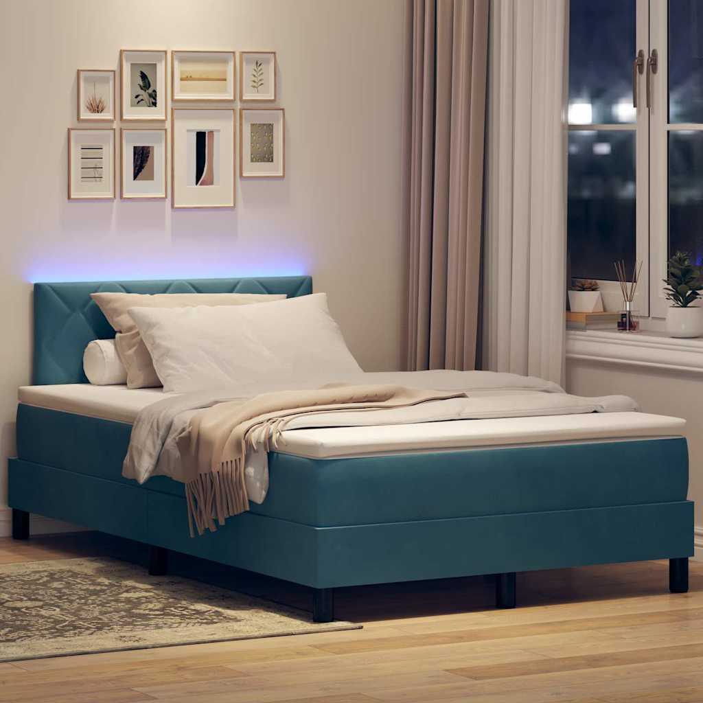 Lit à ressort LED Bleu foncé 120 x 200 cm Velours
