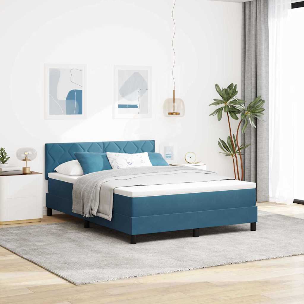 Lit à ressort LED Bleu foncé 140 x 190 cm Velours