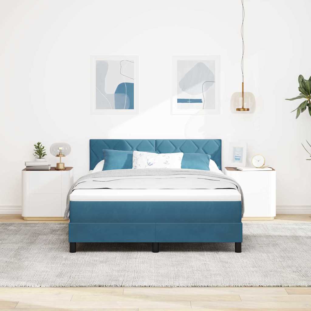 Lit à ressort LED Bleu foncé 140 x 190 cm Velours