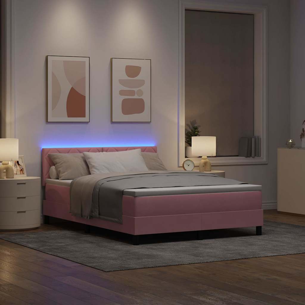 Lit à ressort LED avec bandes LED Rose 140 x 190 cm Velours