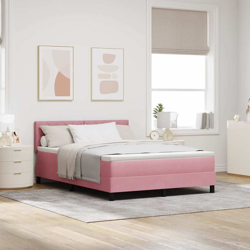 Lit à ressort LED avec bandes LED Rose 140 x 190 cm Velours