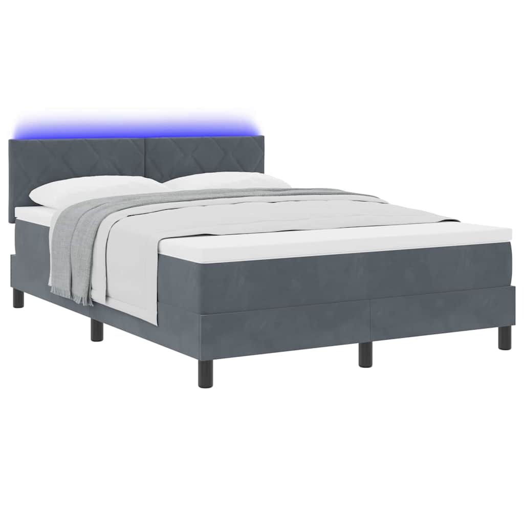 Lit à ressort LED avec matelas Gris foncé 140 x 200 cm Velours
