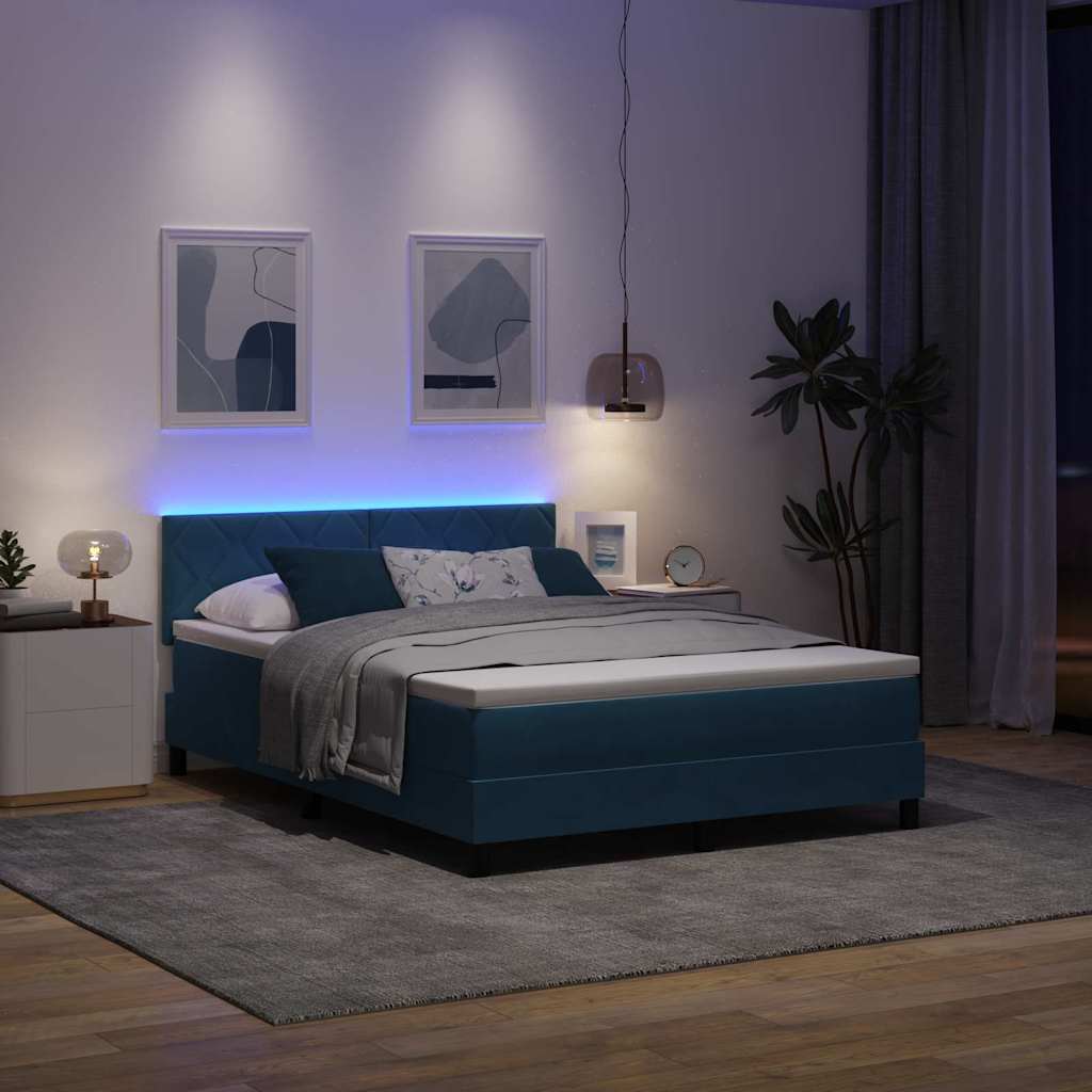 Lit à ressort LED avec matelas Bleu foncé 160 x 200 cm Velours - XIOS