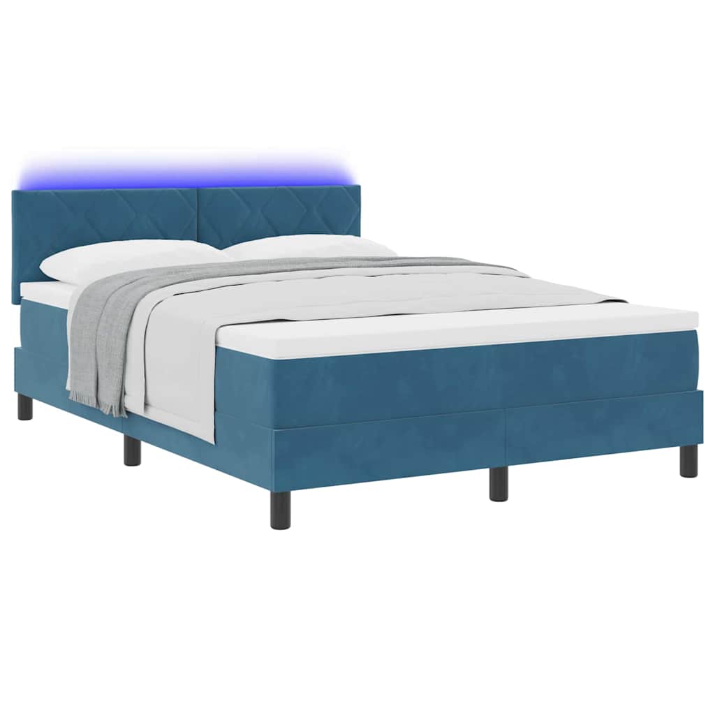 Lit à ressort LED avec matelas Bleu foncé 160 x 200 cm Velours - XIOS