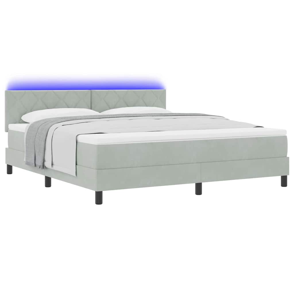Lit à ressort LED avec matelas Gris clair 180 x 200 cm Velours
