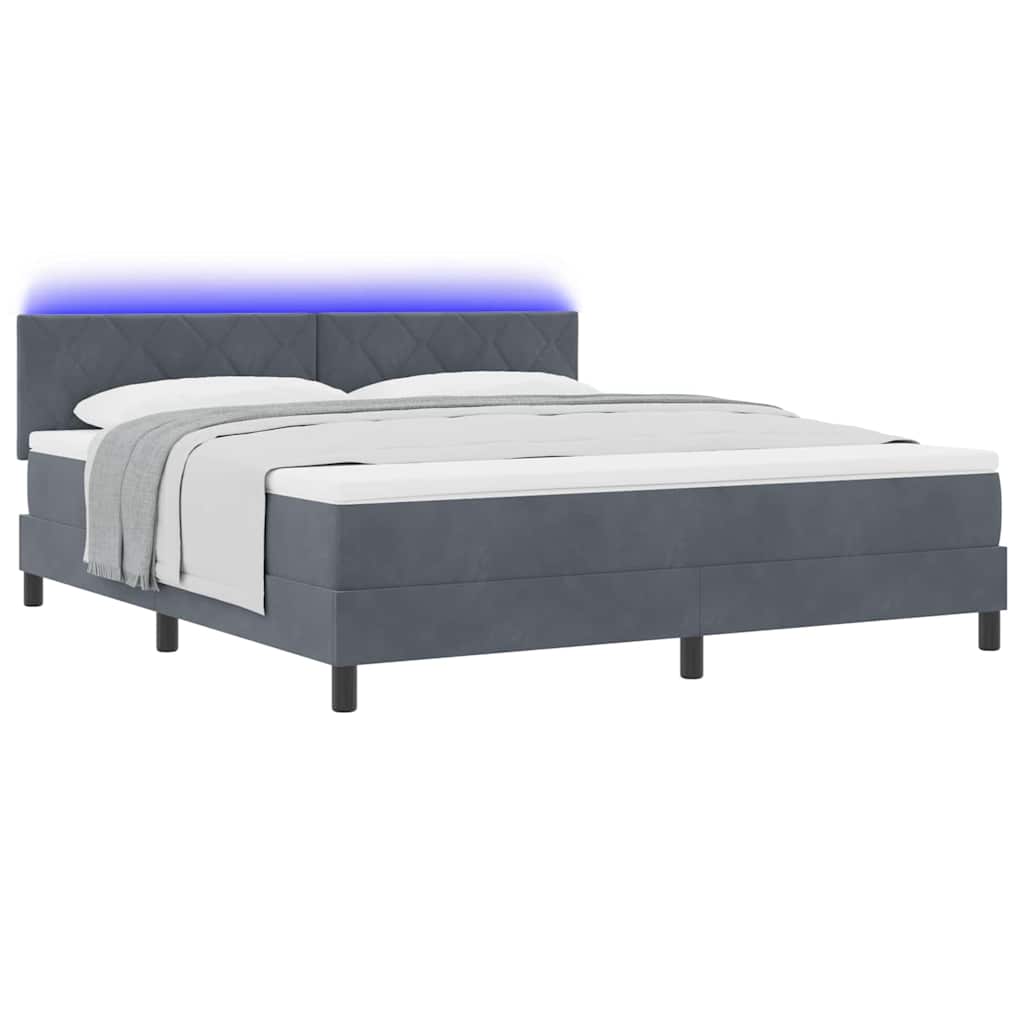 Lit à ressort LED Gris foncé 180 x 200 cm Velours