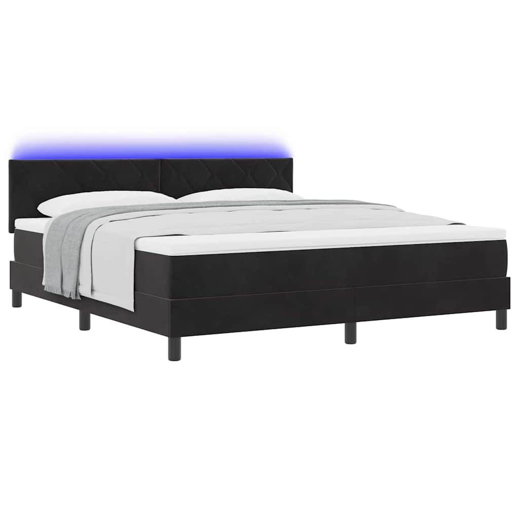 Lit à ressort LED avec matelas Noir 180 x 200 cm Velours