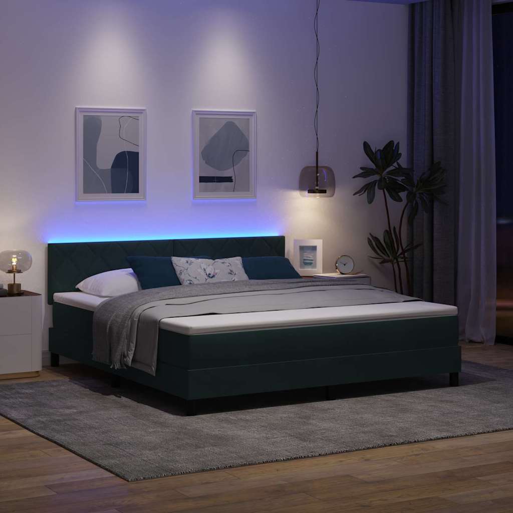 Lit à ressort LED avec matelas Vert foncé 180 x 200 cm Velours