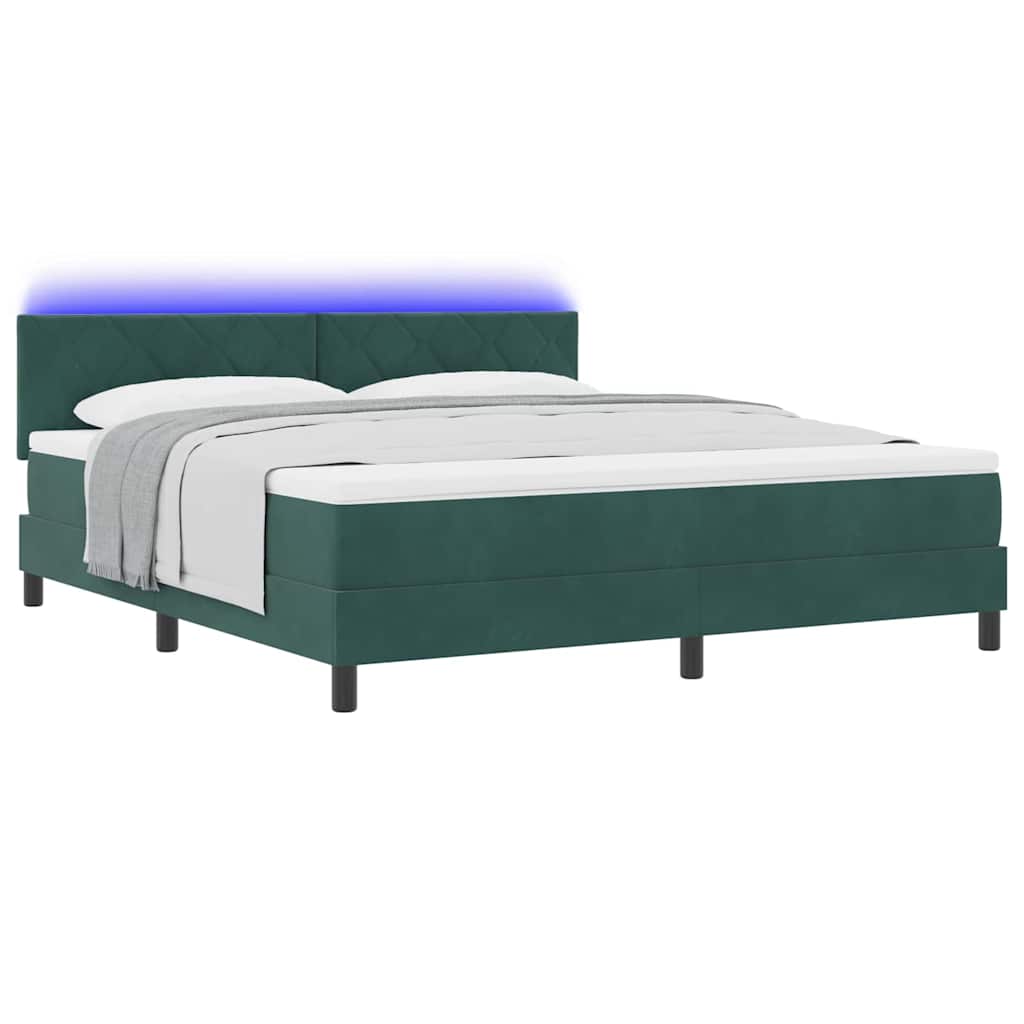 Lit à ressort LED avec matelas Vert foncé 180 x 200 cm Velours